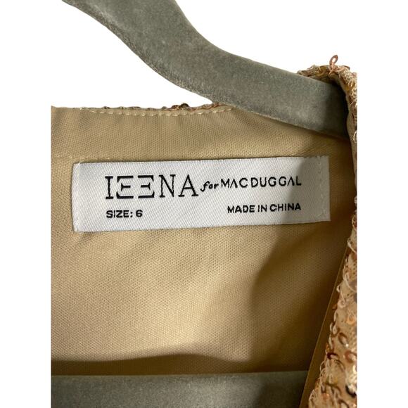 Ieena Mac Duggal 26555 Long Sleeve Sequin Midi Dress Side Slit Rose Gold Size 6 - Picture 7 of 15